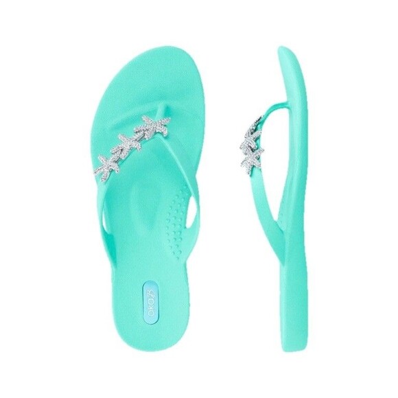 Oka B Ryann Star Fish Embellished Flip Flops Sea Glass Beach Vacation Size 7 - Picture 1 of 12